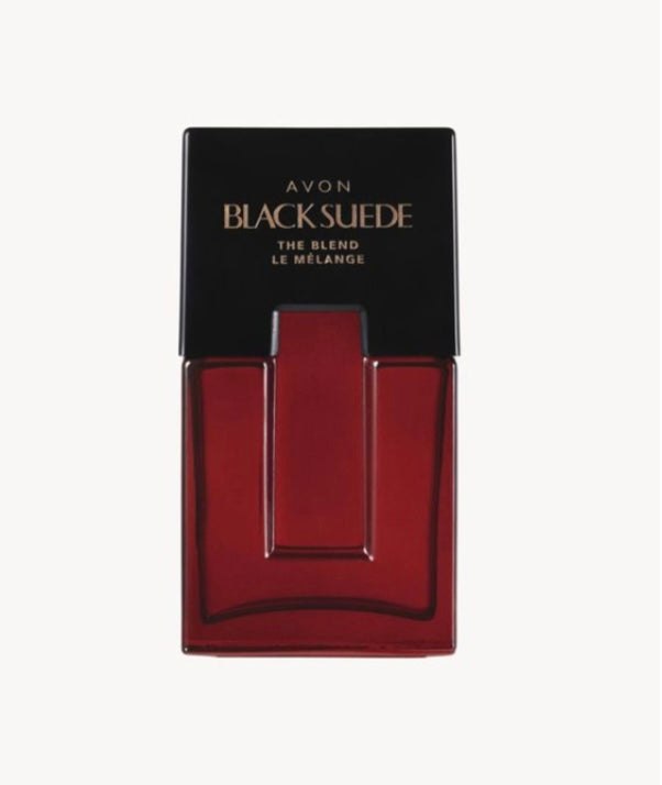 Avon Black Suede The Classic Blend men's eau de toilette bottle 3.4 fl oz with smoky leather and spicy wood scent