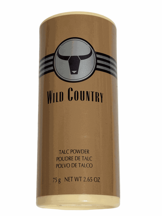 Wild Country Talc Powder 2.65 oz container with rugged masculine scent and smooth finish