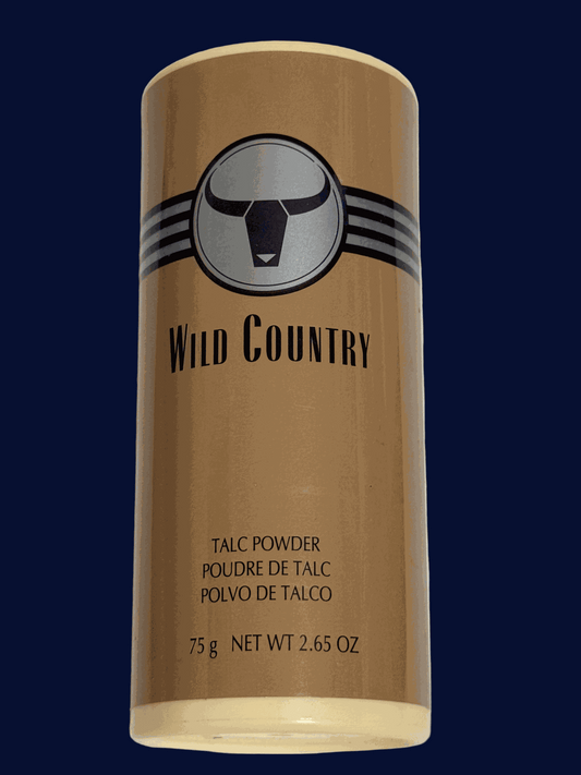Wild Country Talc Powder men's grooming product with rugged woods and spice scent 2.65 oz container