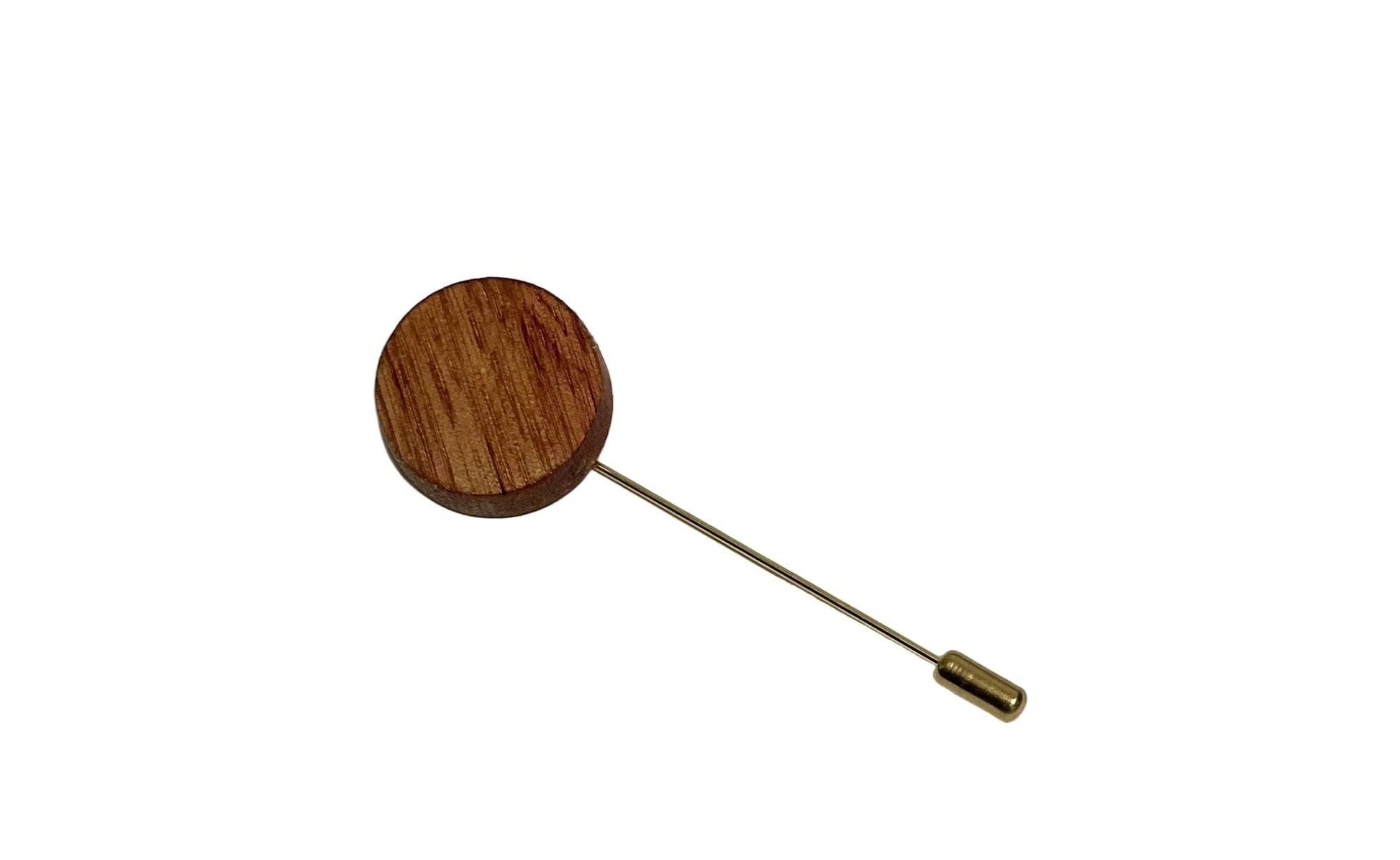 Mahogany Heritage Accent Pin wooden round design with metal stick and clasp accessory for ties and hats
