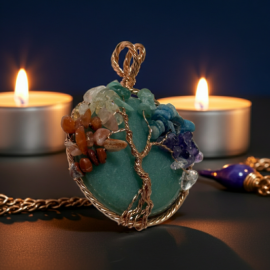 7 Chakra Tree Of Life Pendant - Green Aventurine -The Luck Stone